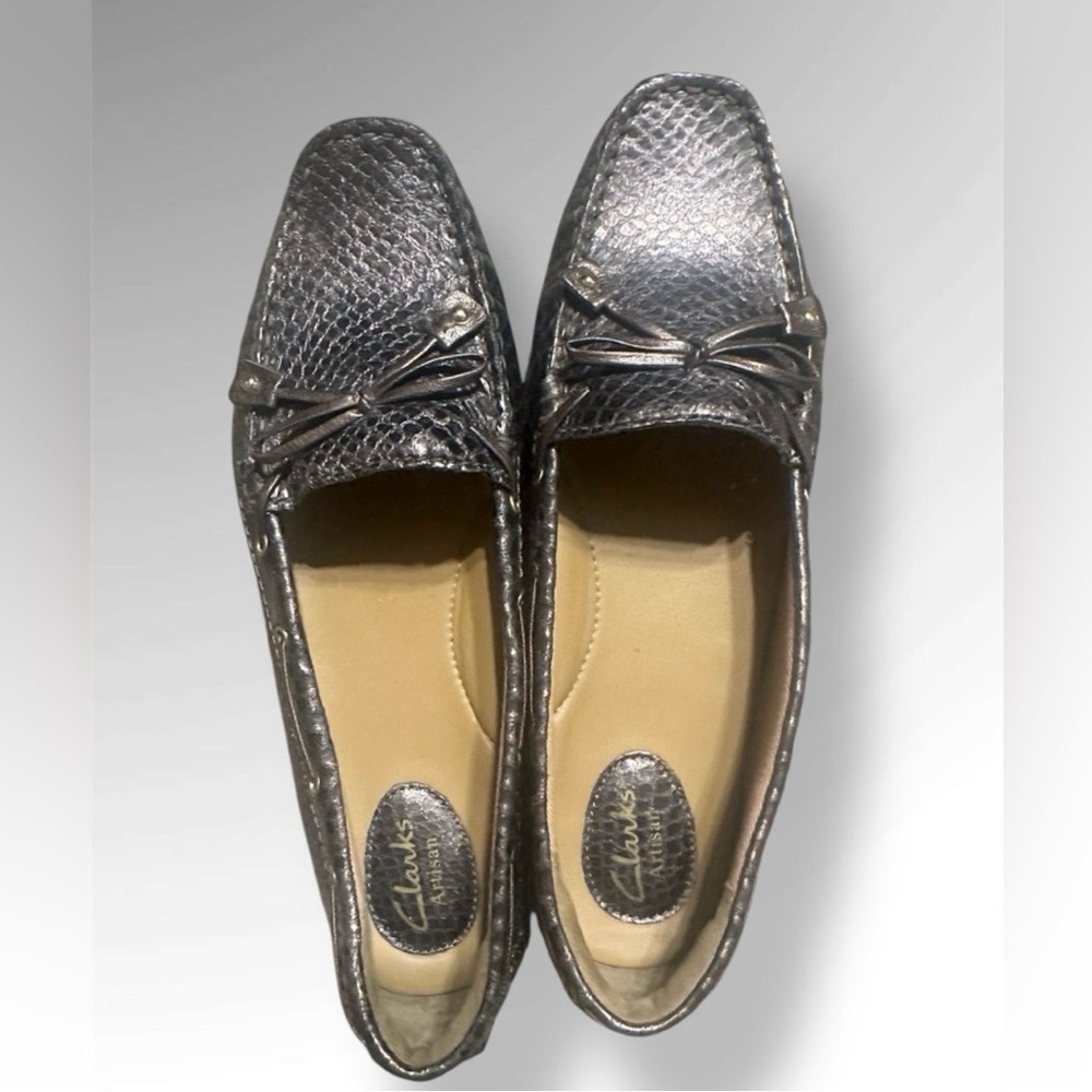 Clarks Metallic Pewter Loafers
